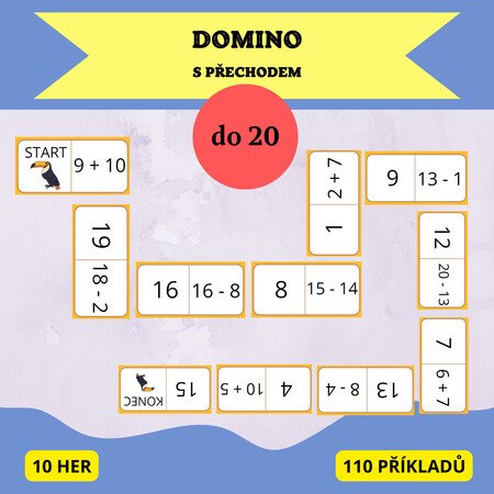 Domino do 20 s přechodem - Matematika | UčiteléUčitelům.cz
